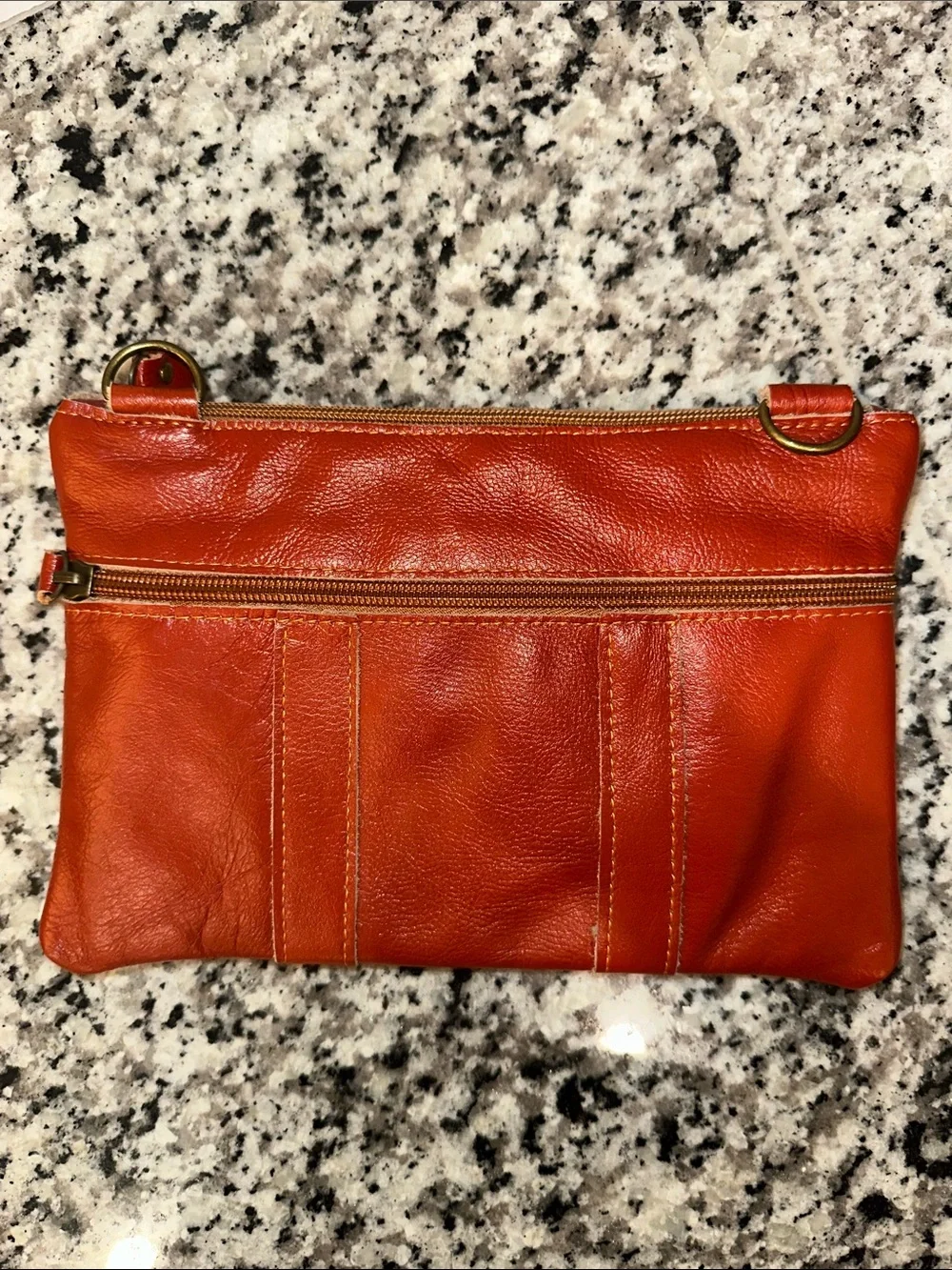Women's Leather Zip & Snap Pocket Clutch - Orange